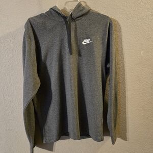 Nike Mens Dark Gray Long Sleeve Hooded T Shirt Logo on Front Size Small